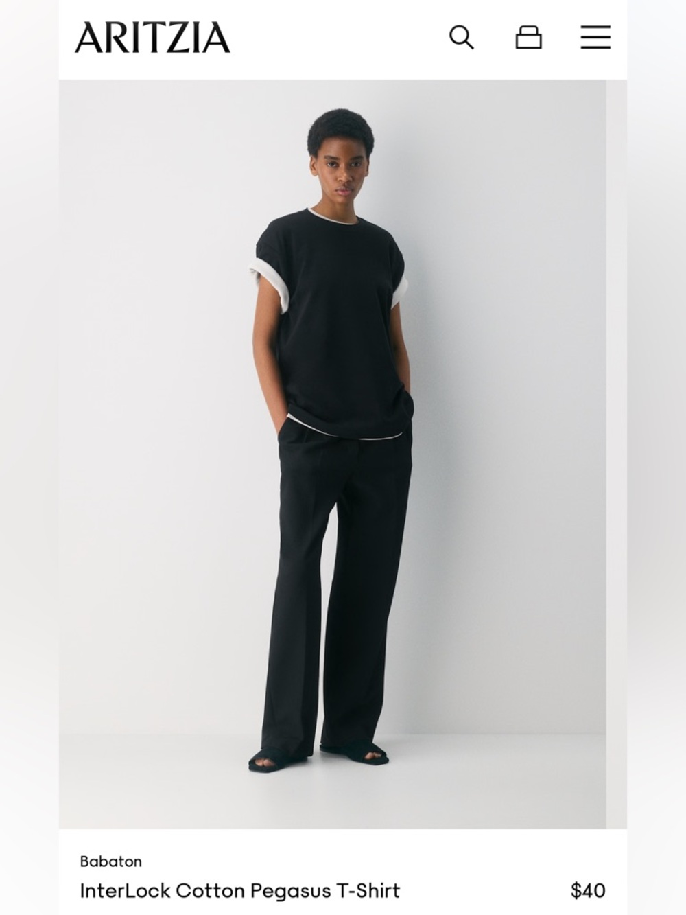Aritzia Black Short-Sleeve InterLock Cotton T-Shirt